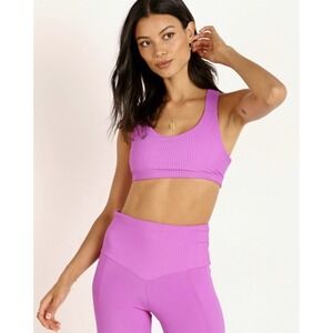Onzie‎  Bra L Vibrant Violet Ribbed Hot Yoga 3700 Half Moon NEW